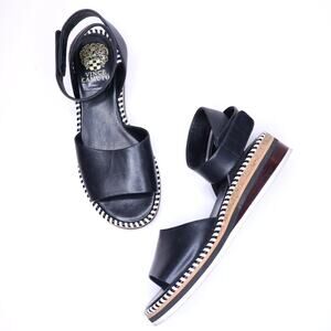 VINCE CAMUTO Moirina Stacked Platform Sandal Black Leather Strap Women's 6M